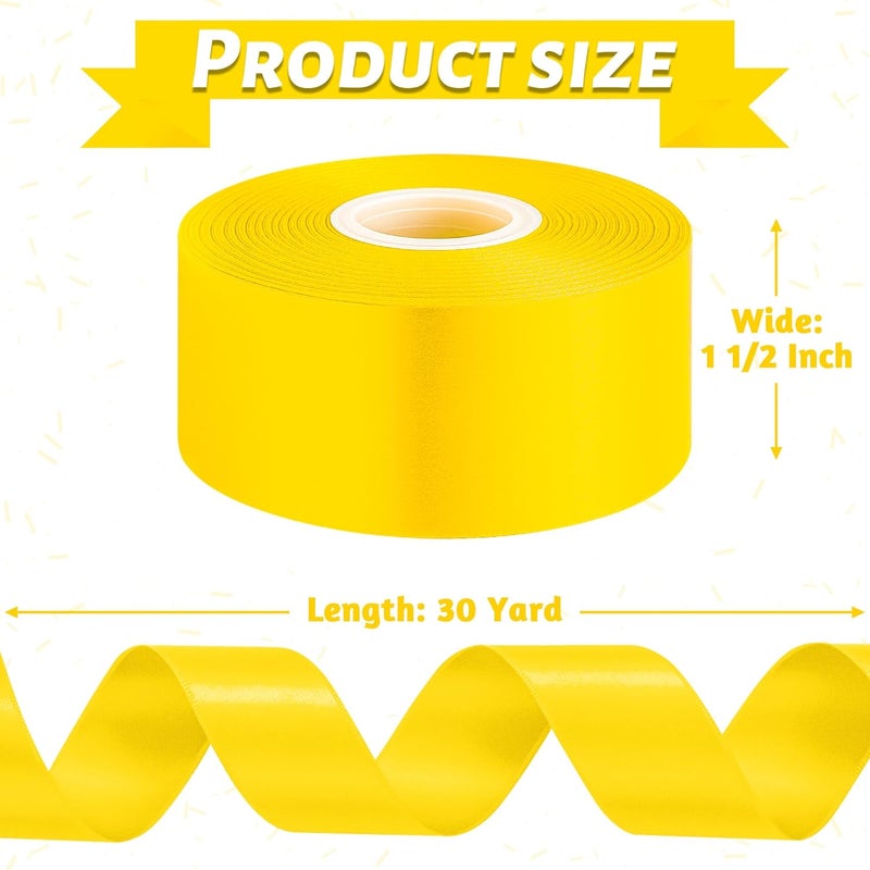 Fullive 1 1/2 Inch Yellow Ribbon, 30 Yards Ribbons for Crafts, Polyester Satin Ribbon for Gift Wrapping for Birthday Christmas Decorations Party Favor DIY Bows Floral Arrangements Wrapping Bouquet - Image 2